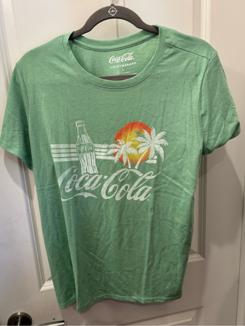 NWT Lucky Brand Coca-Cola Green Tee Sunset Palm Tree Graphic- S